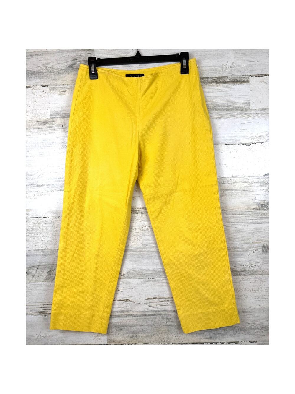 Talbots Womens 4 Petite Yellow Textured Side Zip Flat Front Crop Pants Casual